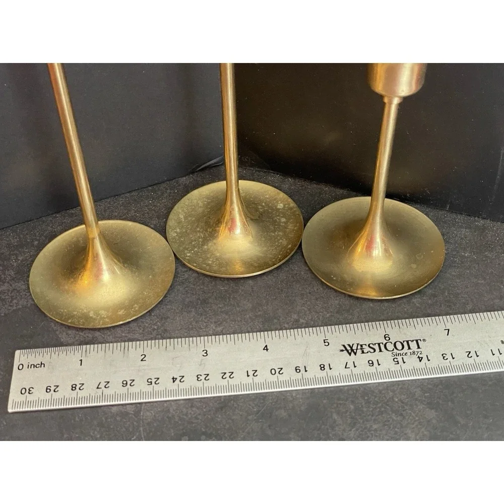 3 Vintage Solid Brass Candlestick Candle Holders Gold‎ Tone Brass 4.5